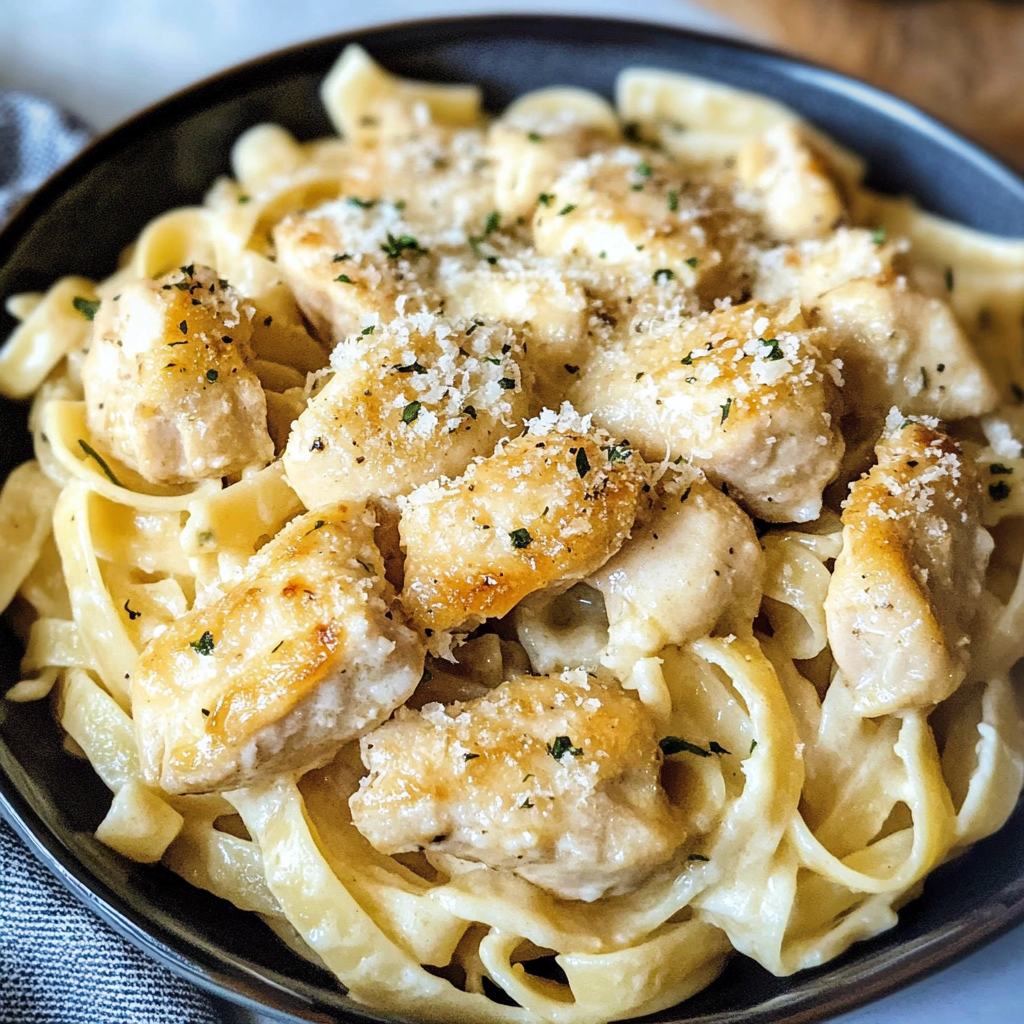 Garlic Butter Chicken Bites With Creamy Parmesan Pasta