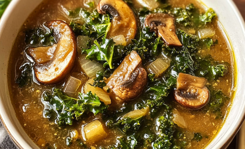 Wild Mushroom, Caramelized Onion, and Kale Soup: A Comforting and Flavorful Bowl