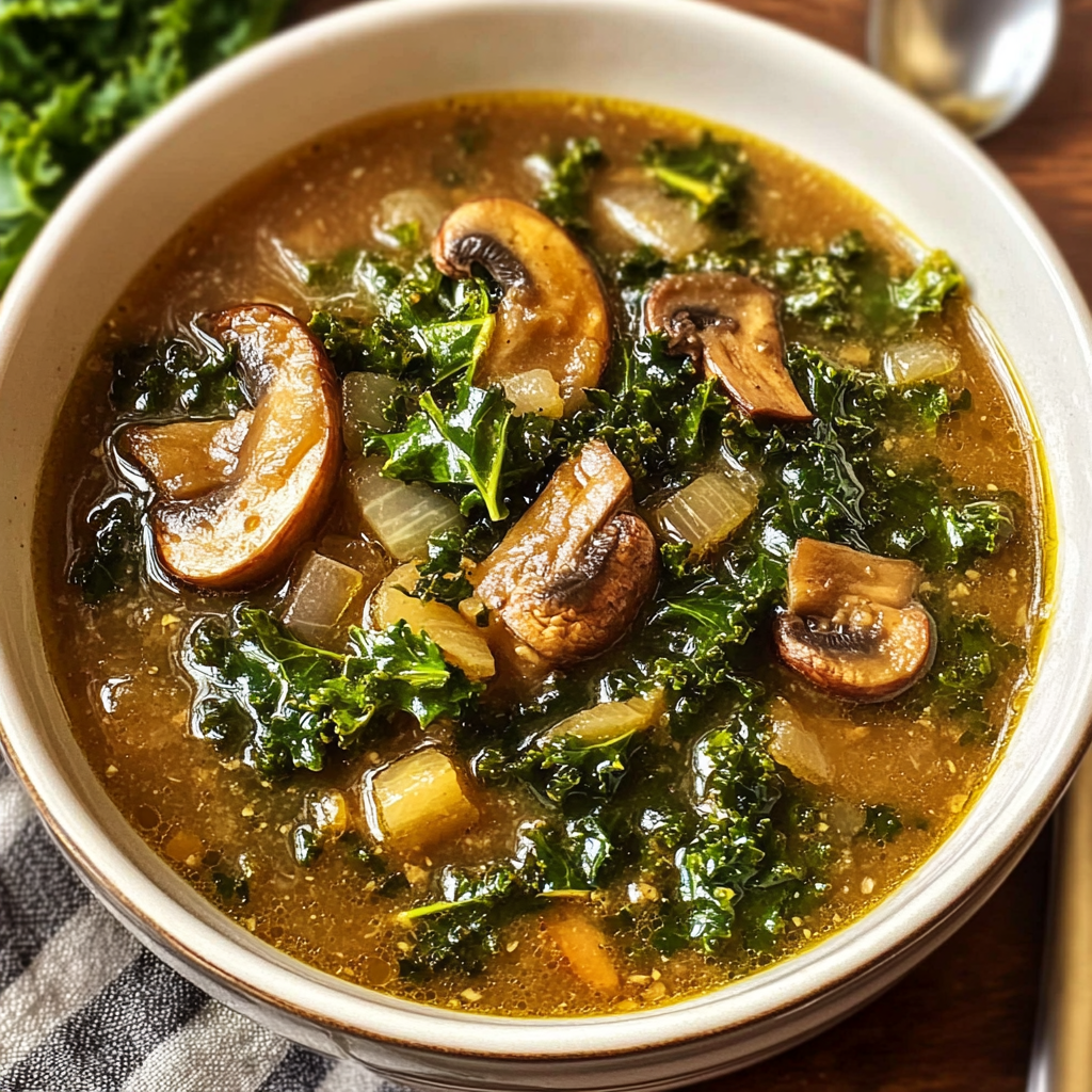 Wild Mushroom, Caramelized Onion, and Kale Soup: A Comforting and Flavorful Bowl