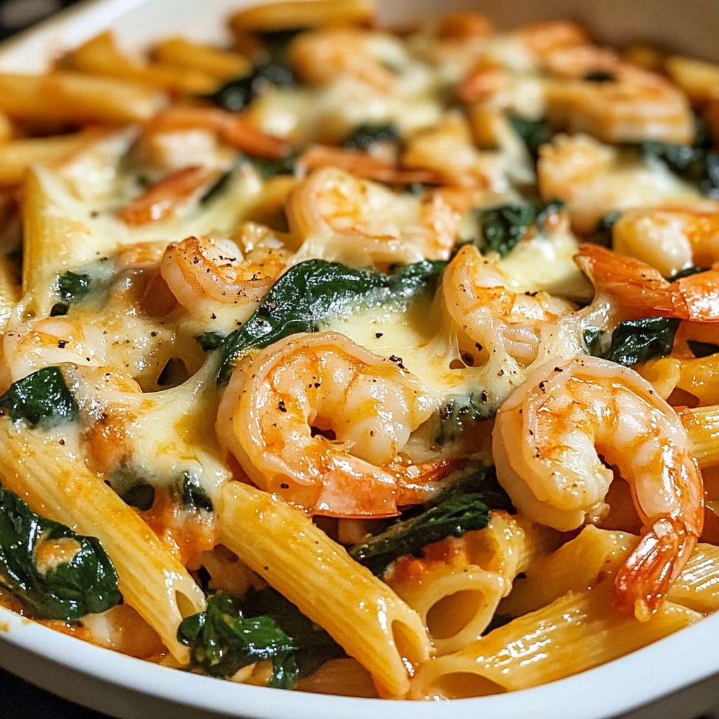 Cheese Shrimp Penne Pasta with Spinach: A Creamy Seafood Delight