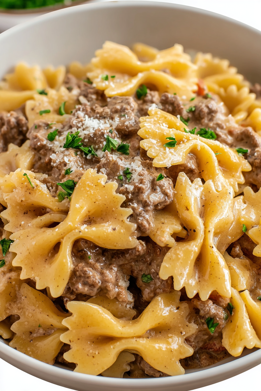 Creamy Beef Bowtie Pasta