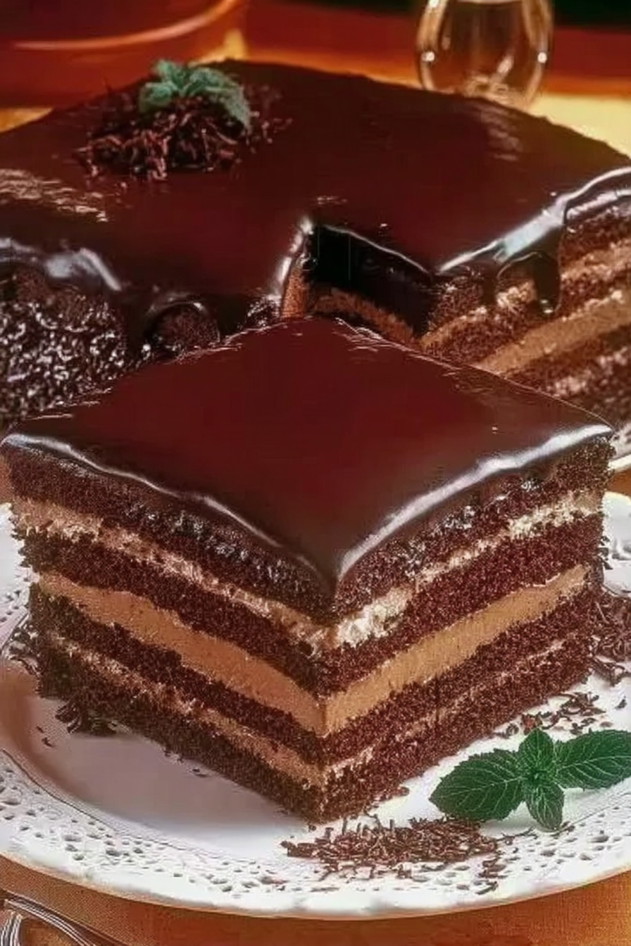 Mocha Layer Cake with Chocolate Rum Filling