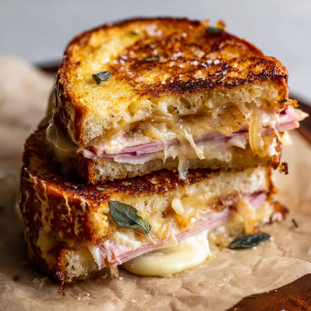 Gruyère, Caramelized Onion & Ham Melt with Sage