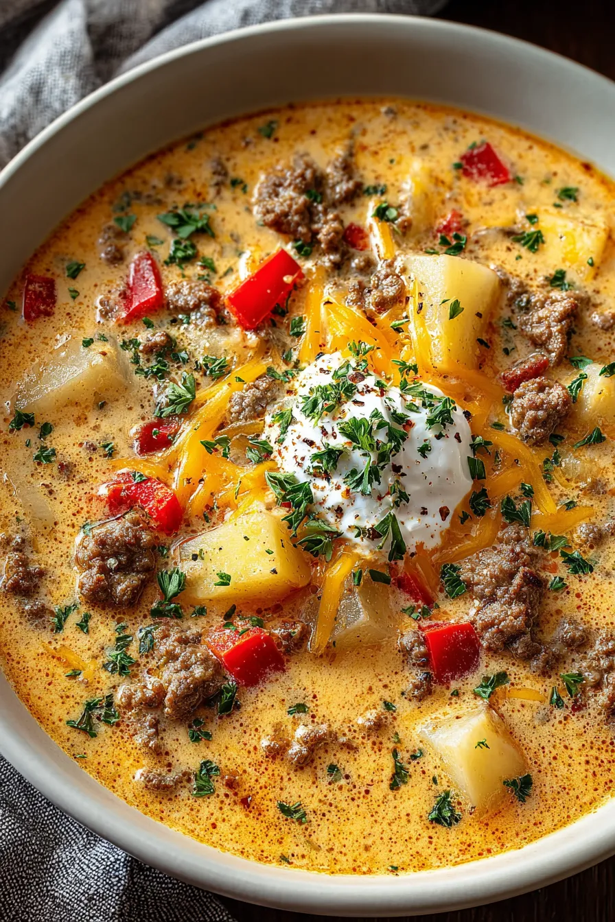Creamy Smoky Cheddar Cheeseburger Chowder