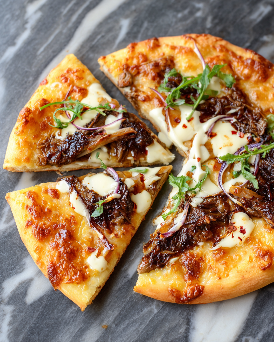 Short Rib Pizza with Smoked Gouda Cream Sauce