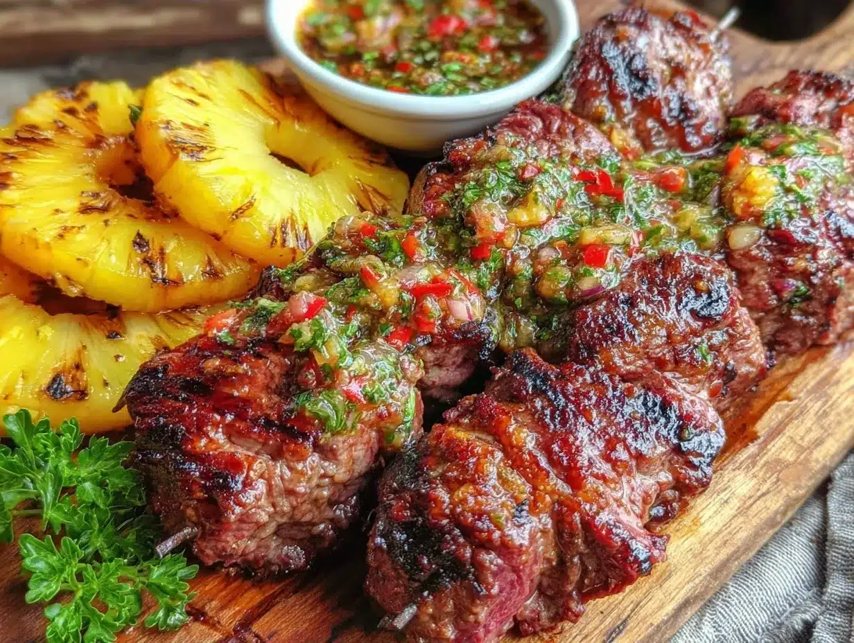 Brazilian Churrasco Picanha Skewers with Chimichurri & Pineapple