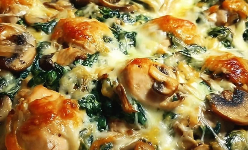 Chicken Spinach and Mushroom Low-Carb Casserole