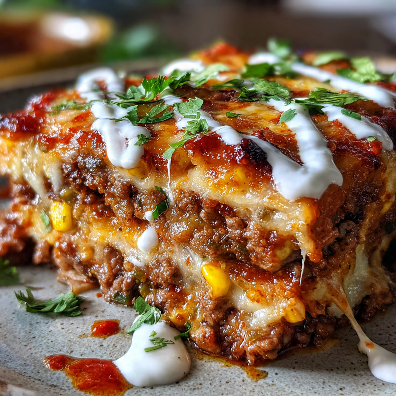 Beef Enchilada Casserole with Roasted Poblano Corn