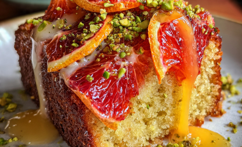 Bright Blood Orange Cake with Pistachio Citrus Glaze