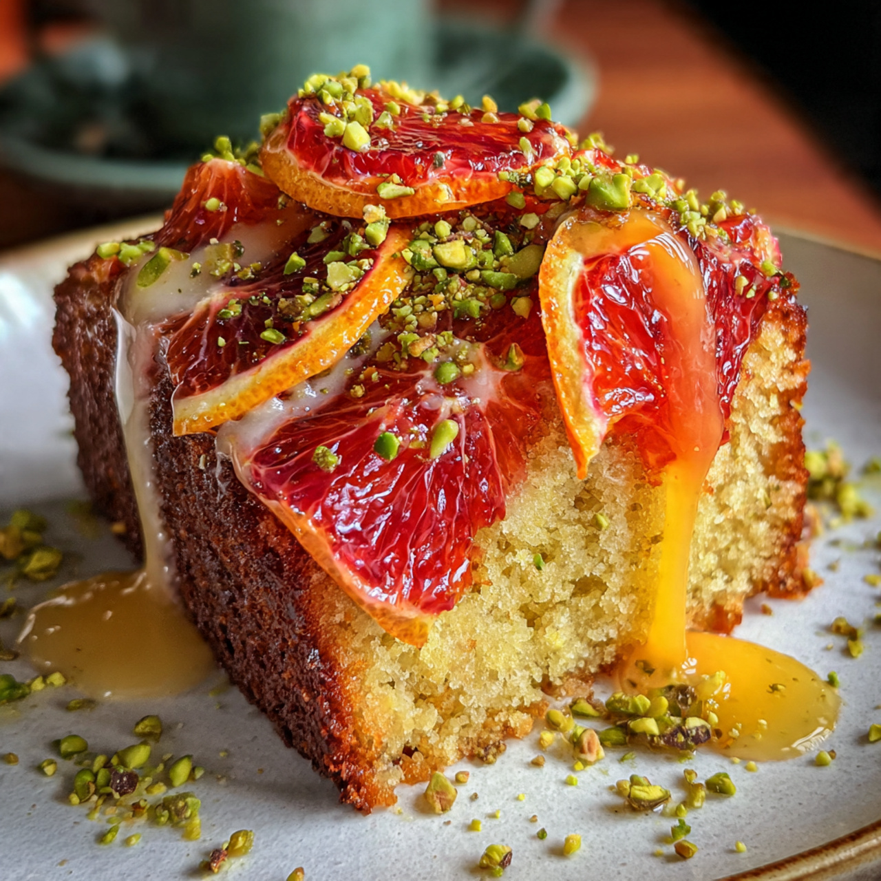 Bright Blood Orange Cake with Pistachio Citrus Glaze