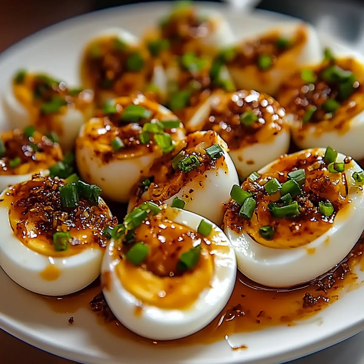 Spicy Chili Garlic Deviled Eggs